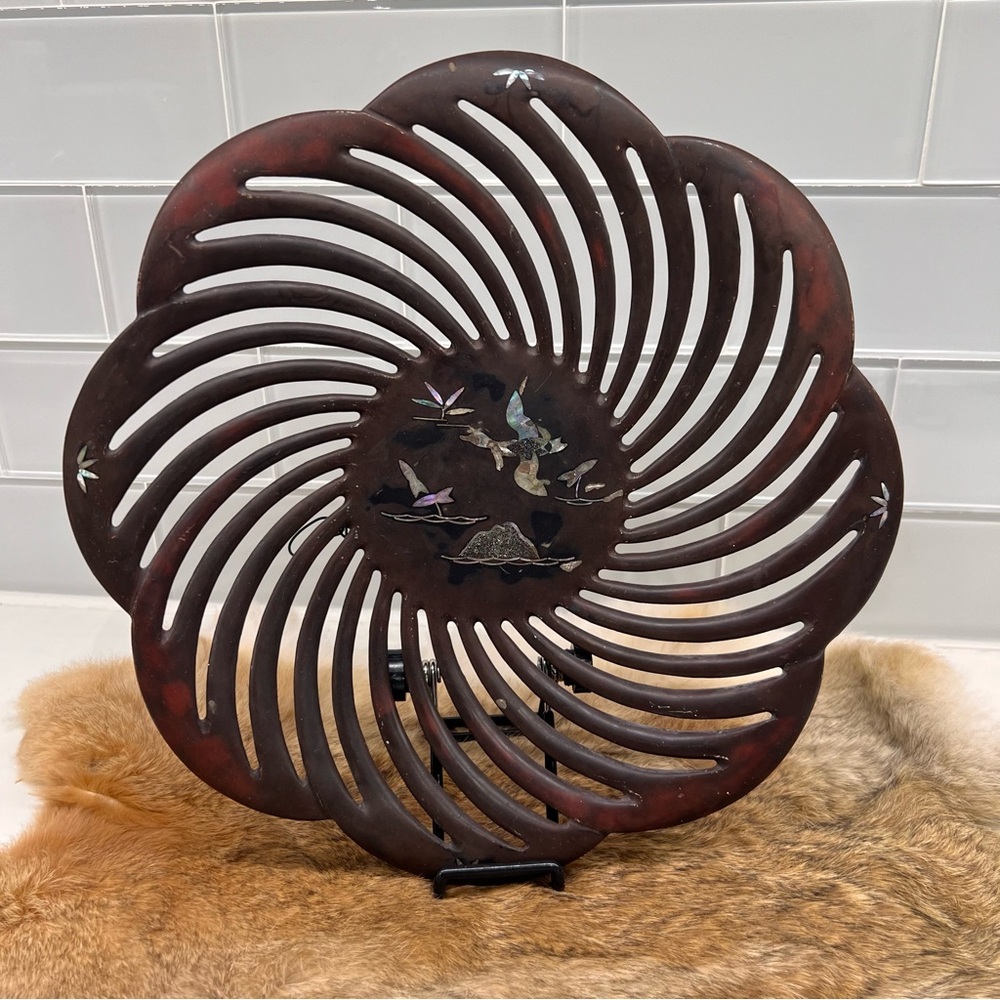 Vintage Maruniware Open Swirl Matching Inlay Mother Of Pearl Plates Tokyo Japan